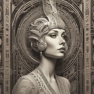 Elegant Art Nouveau Portrait in Black and Gray